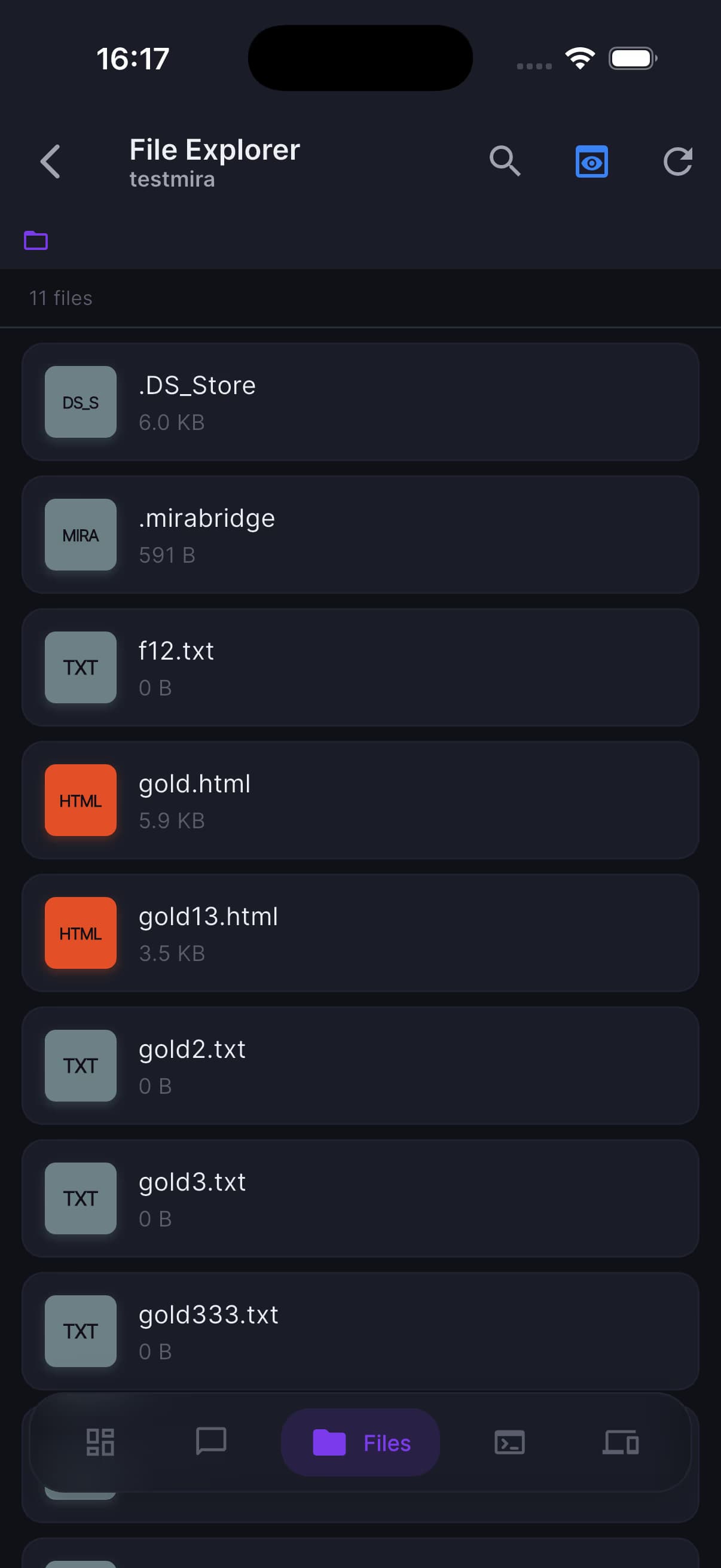 MiraBridge mobile app — See exactly which files the agent is touching.